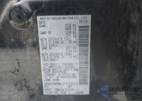 2017 Nissan Rogue Sl из США, поврежденный, VIN 5N1AT2MT8HC732037